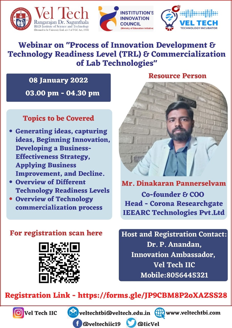 Webinar on Process of Innovation Development and Technology Readiness Level (TRL) and Commercialization of Lab Technologies 2022